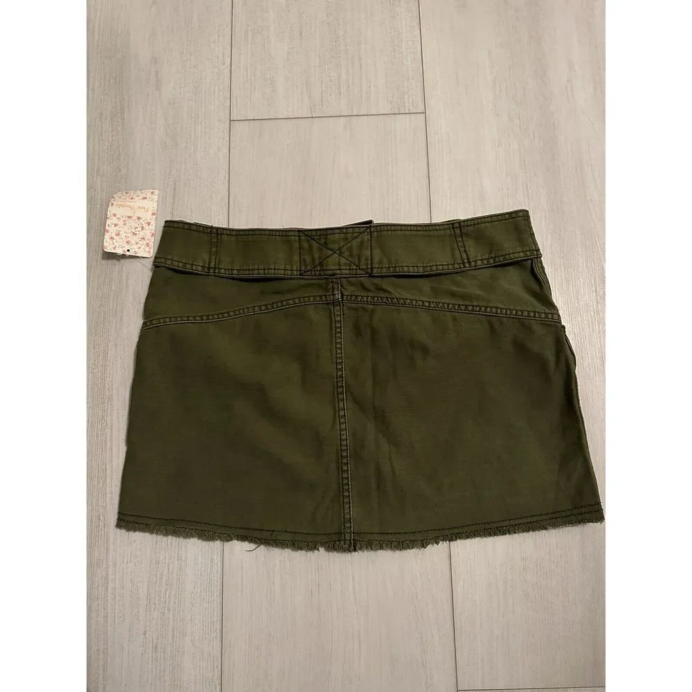 NWT Free People Hanging On‎ Tight Utility Cargo Mini Skirt Sz 6 - Olive Green